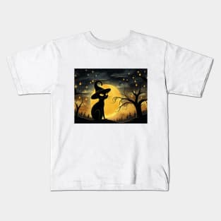 Halloween Black Cat with Hat Kids T-Shirt